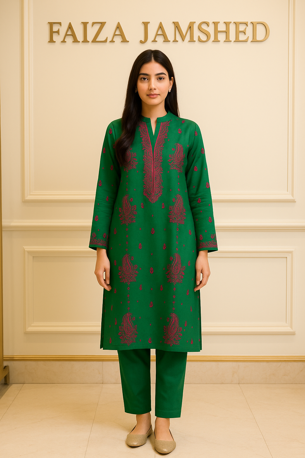 Emerald Paisley Embroidered 2-Piece Lawn Suit