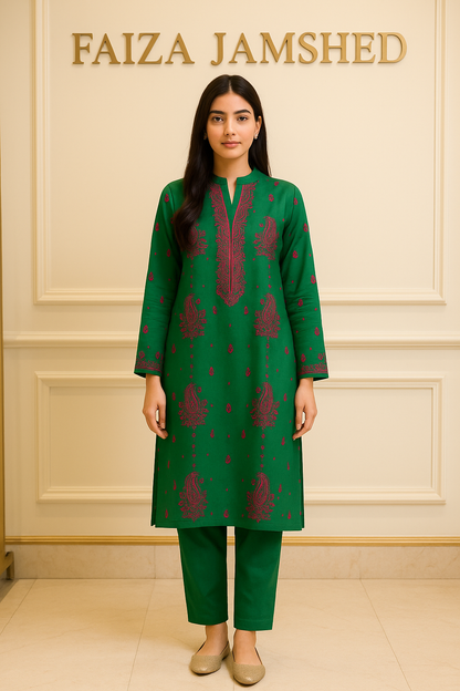 Emerald Paisley Embroidered 2-Piece Lawn Suit