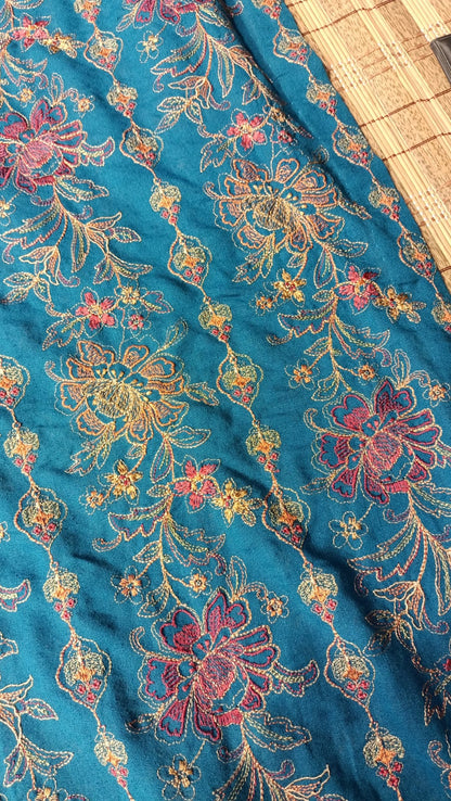 Elegant Blue Karandi Embroidered Floral Heritage Design