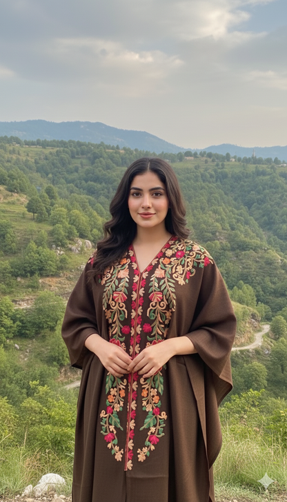 Kashmiri Embroidered Pashmina Kaftan – Chocolate Bloom