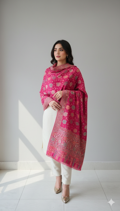 Pink Kani Pashmina Shawl – Floral Heritage Weave