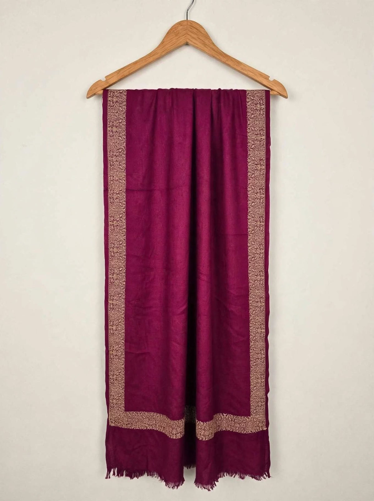 Plum Pashmina Shawl - Gold Embroidered Border - Formal Wrap