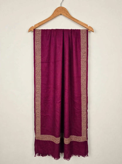 Plum Pashmina Shawl - Gold Embroidered Border - Formal Wrap