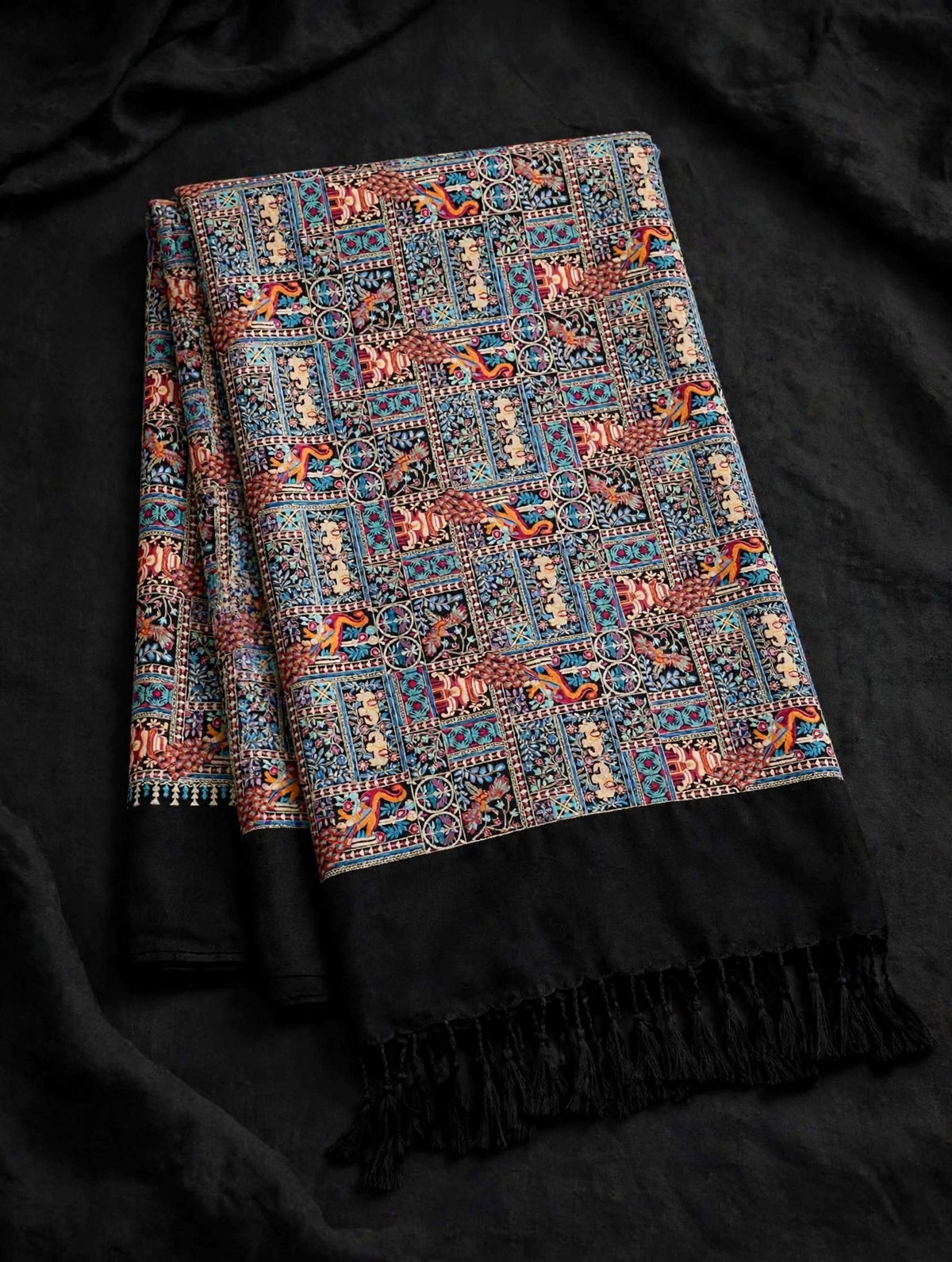 Noir Heritage - Handmade Kani Pashmina Shawl | Black Mughal