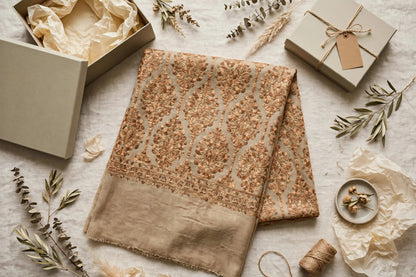 Noor Beige -aari  Embroidered Pashmina Shawl with Aari Work
