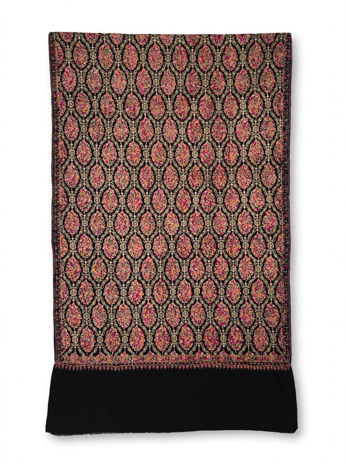Black Pashmina Shawl with Multicolor Aari Embroidery