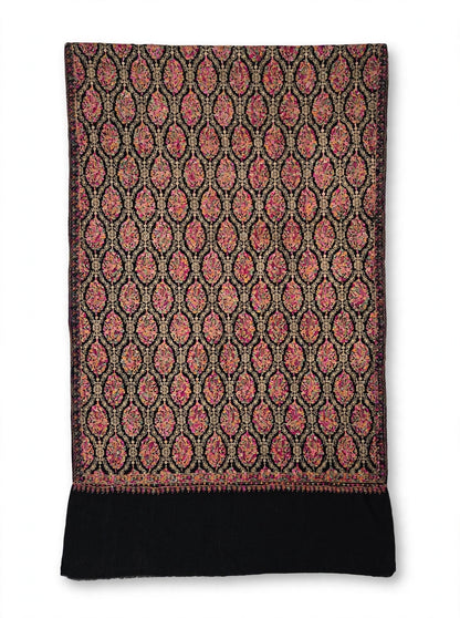 Black Pashmina Shawl with Multicolor Aari Embroidery