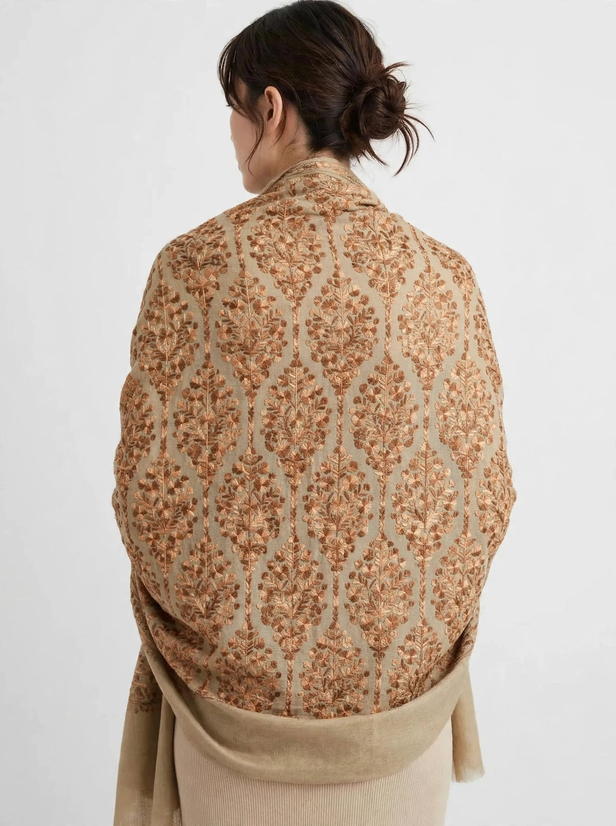 Noor Beige -aari  Embroidered Pashmina Shawl with Aari Work