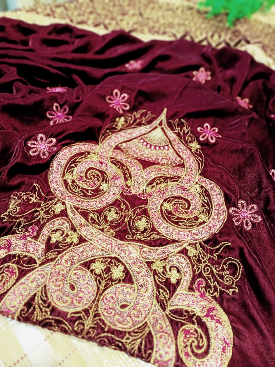 Velvet embroidered shawl