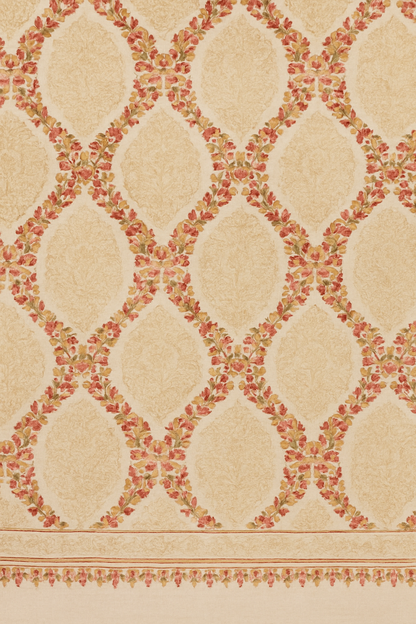 Luxury Pashmina Aari Embroidered Shawl Ivory Beige & Rose Gold Motif