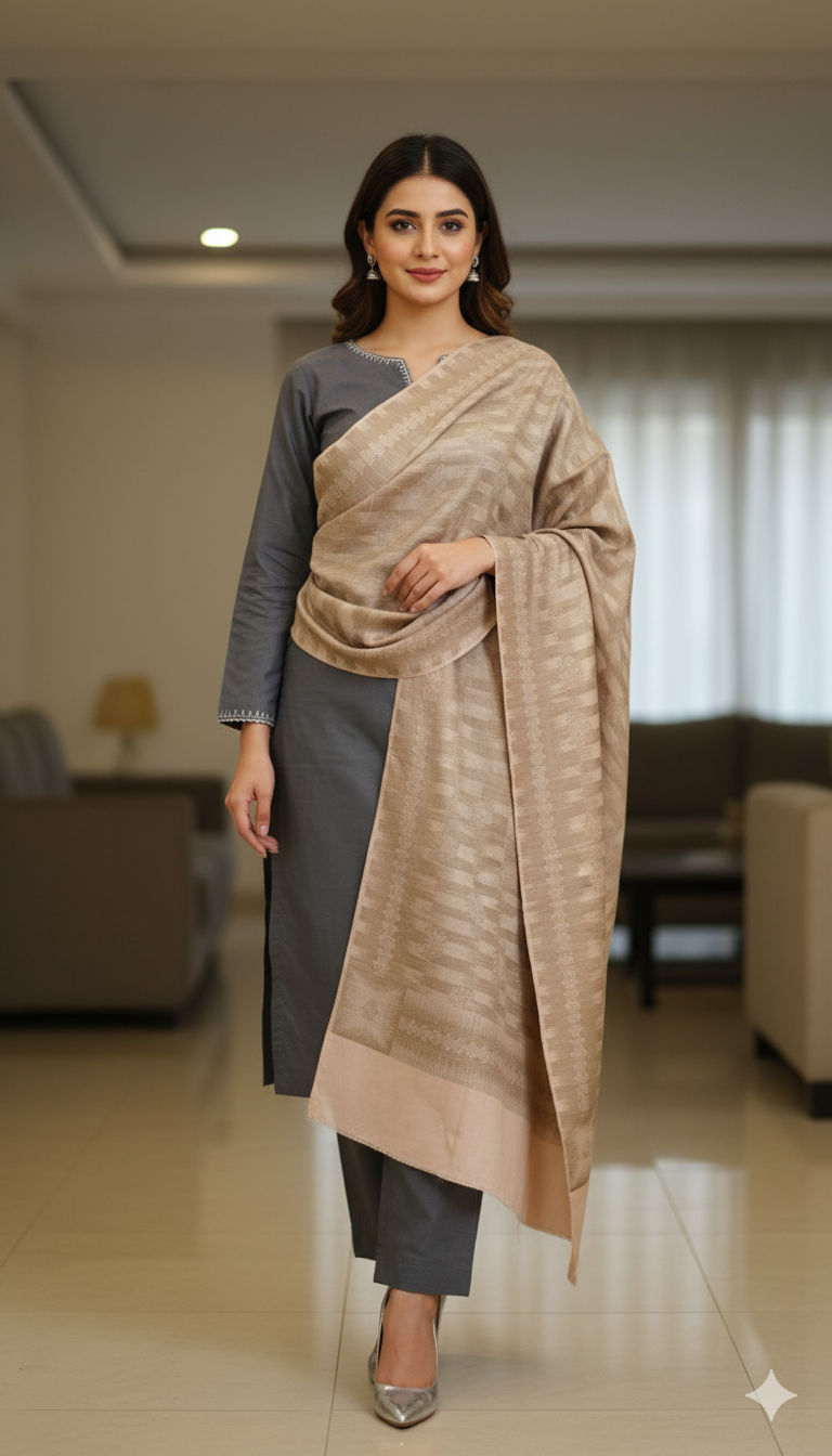Elegant Beige Jacquard Pashmina Shawl