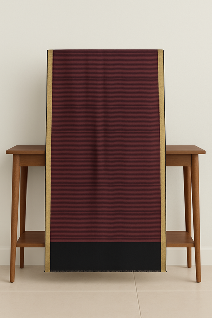 Maroon Striped Pashmina Shawl with Golden Border & Black Base