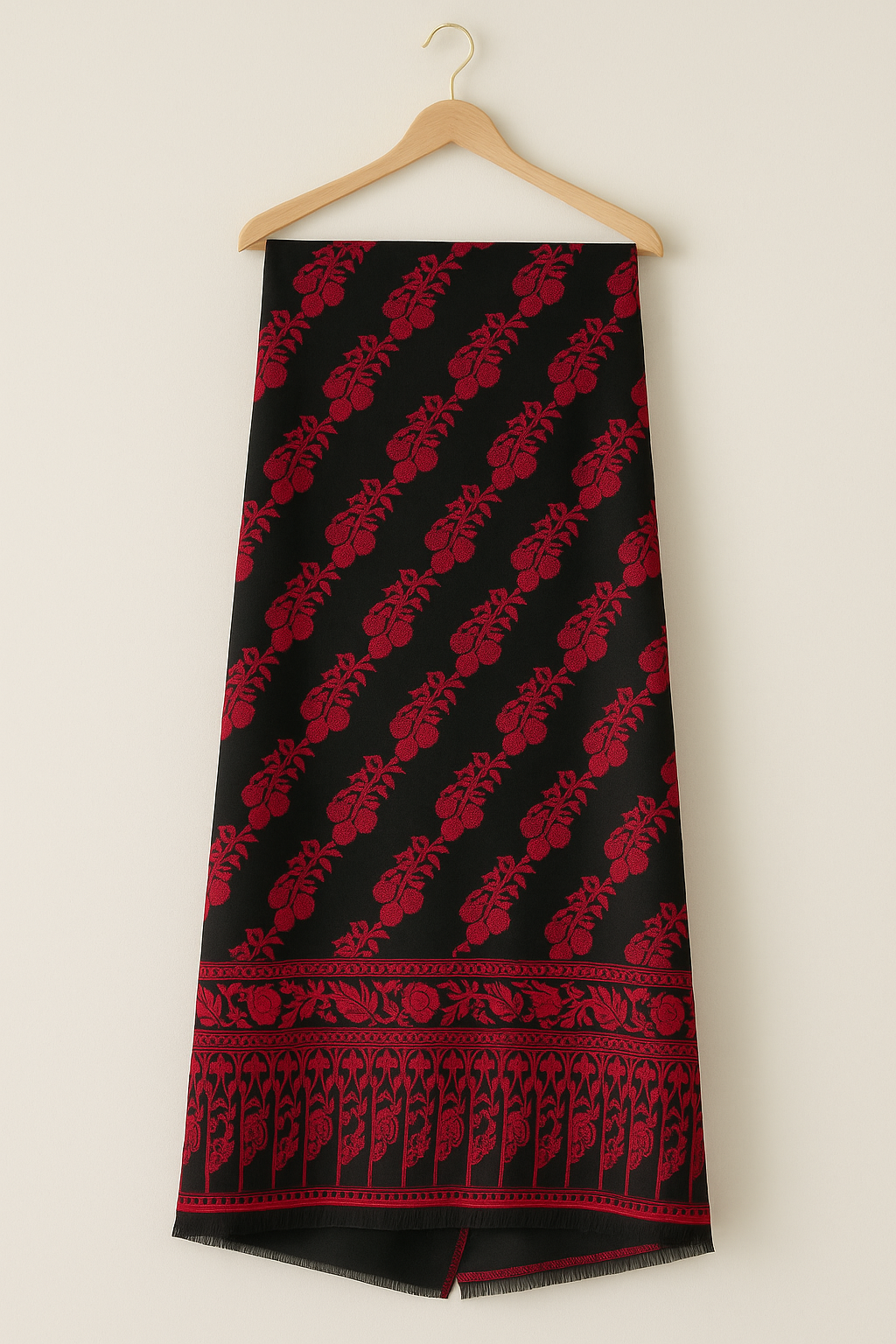 Black & Red Floral Jacquard Shawl Timeless Elegance