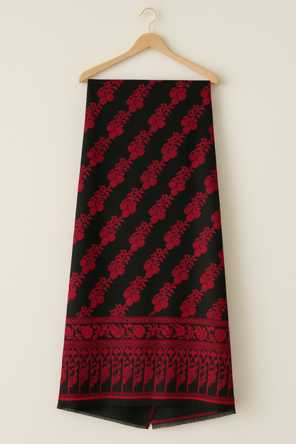 Black & Red Floral Jacquard Shawl Timeless Elegance