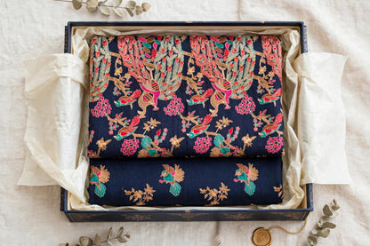 Midnight Peacock Navy Blue Fully Embroidered Pashmina Shawl