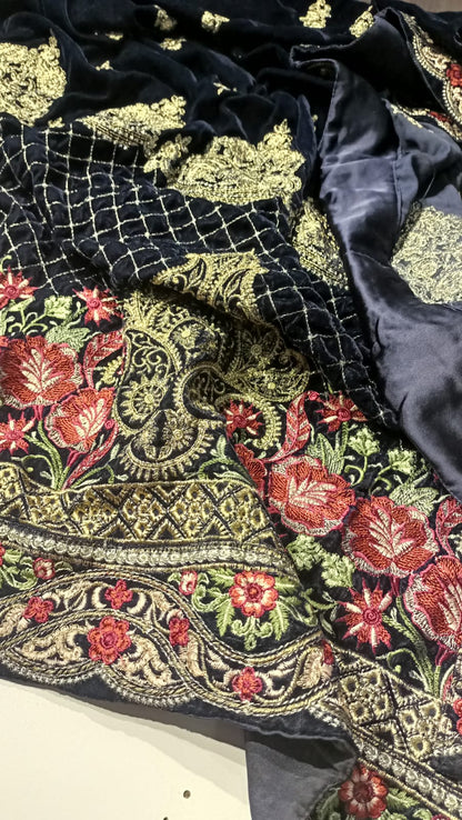 Velvet embroidered shawl