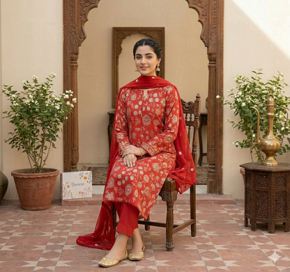 Bareeze Embroidered 3-Piece Lawn Suit – Crimson Floral