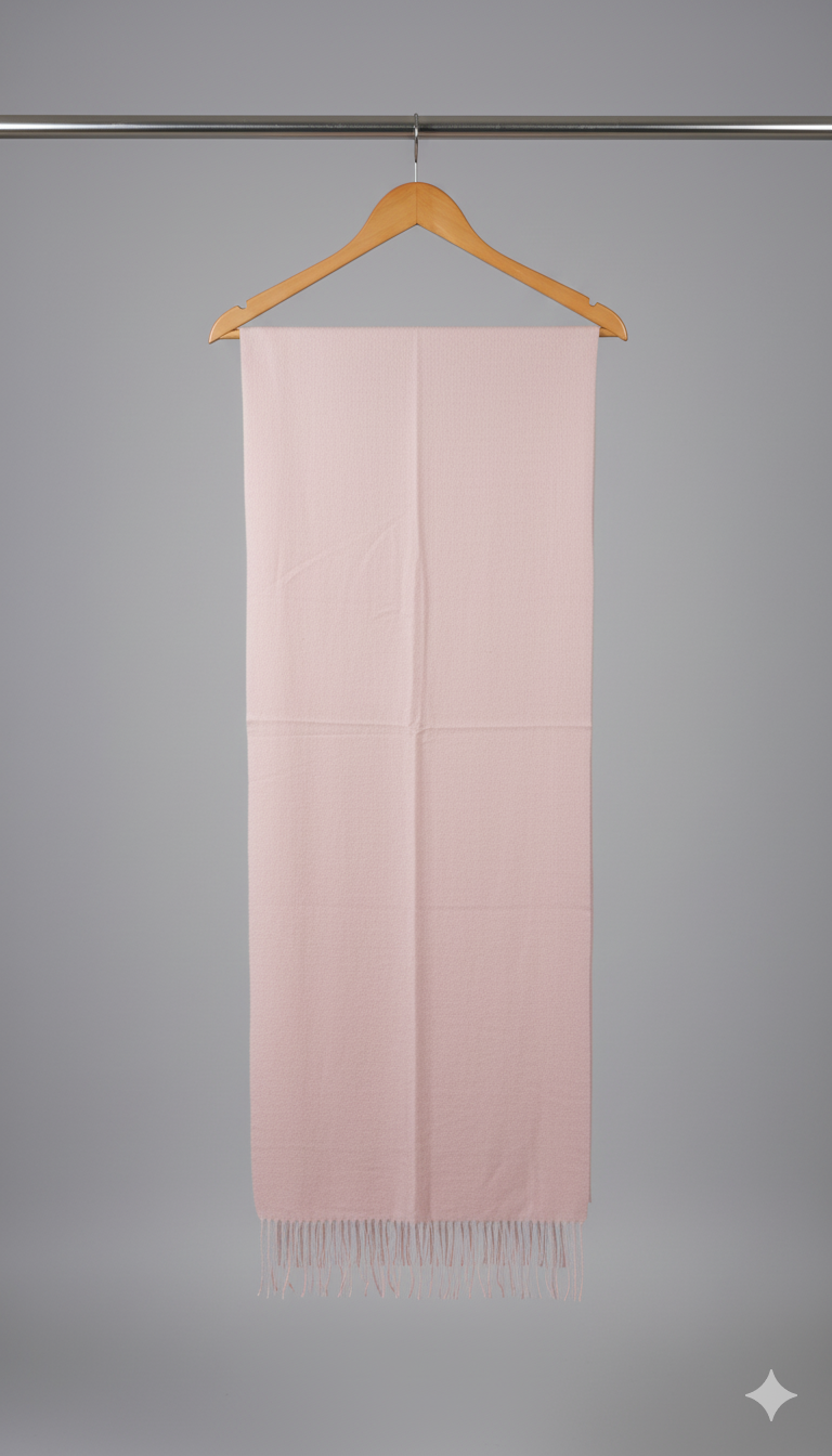 Blush Pink Fine Wool Stole | Soft Winter Scarf Wrap with Fringes