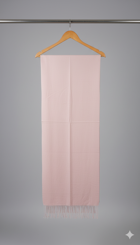 Blush Pink Fine Wool Stole | Soft Winter Scarf Wrap with Fringes