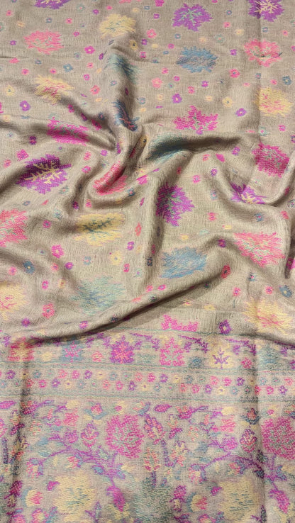 Elegant Kani Pashmina Shawl – Pastel Lilac & Pink Weaves