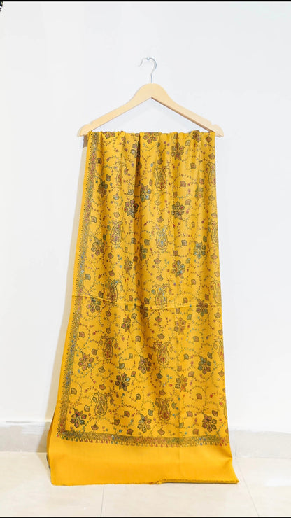Mustard Yellow Needle Embroidery Pashmina