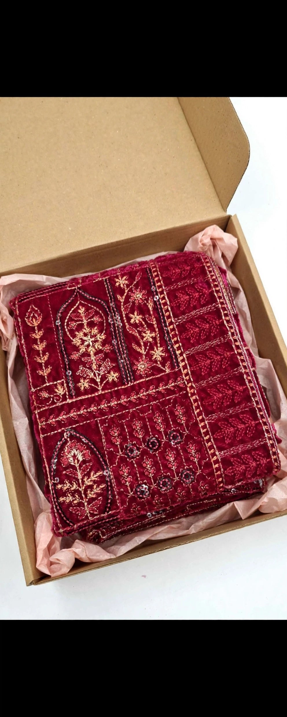 Burgundy Velvet Pakistani Dress with Heavily Embroidered Shawl