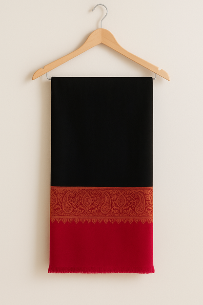 Black Pashmina Shawl with Red Paisley Border