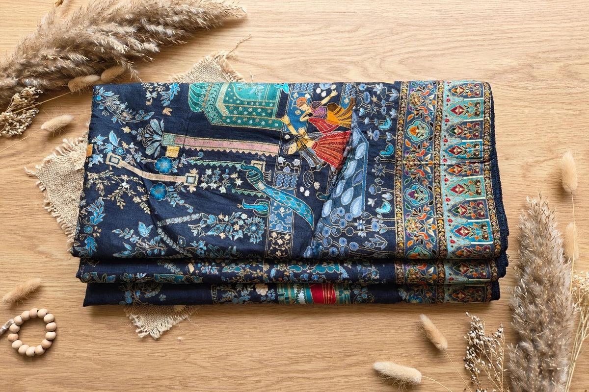 Teal Blue Mughal Darbar Minakari Shawl - Premium Kaani Pashmina Shawl