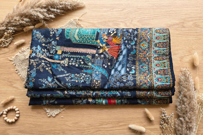 Teal Blue Mughal Darbar Minakari Shawl - Premium Kaani Pashmina Shawl