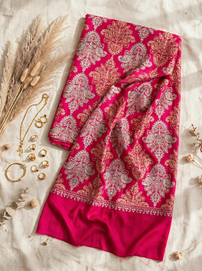 Magenta Pink with Gold & Silver Damask