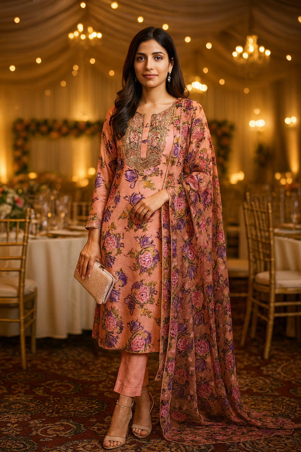 Floral 3pc gota hand  embroidery