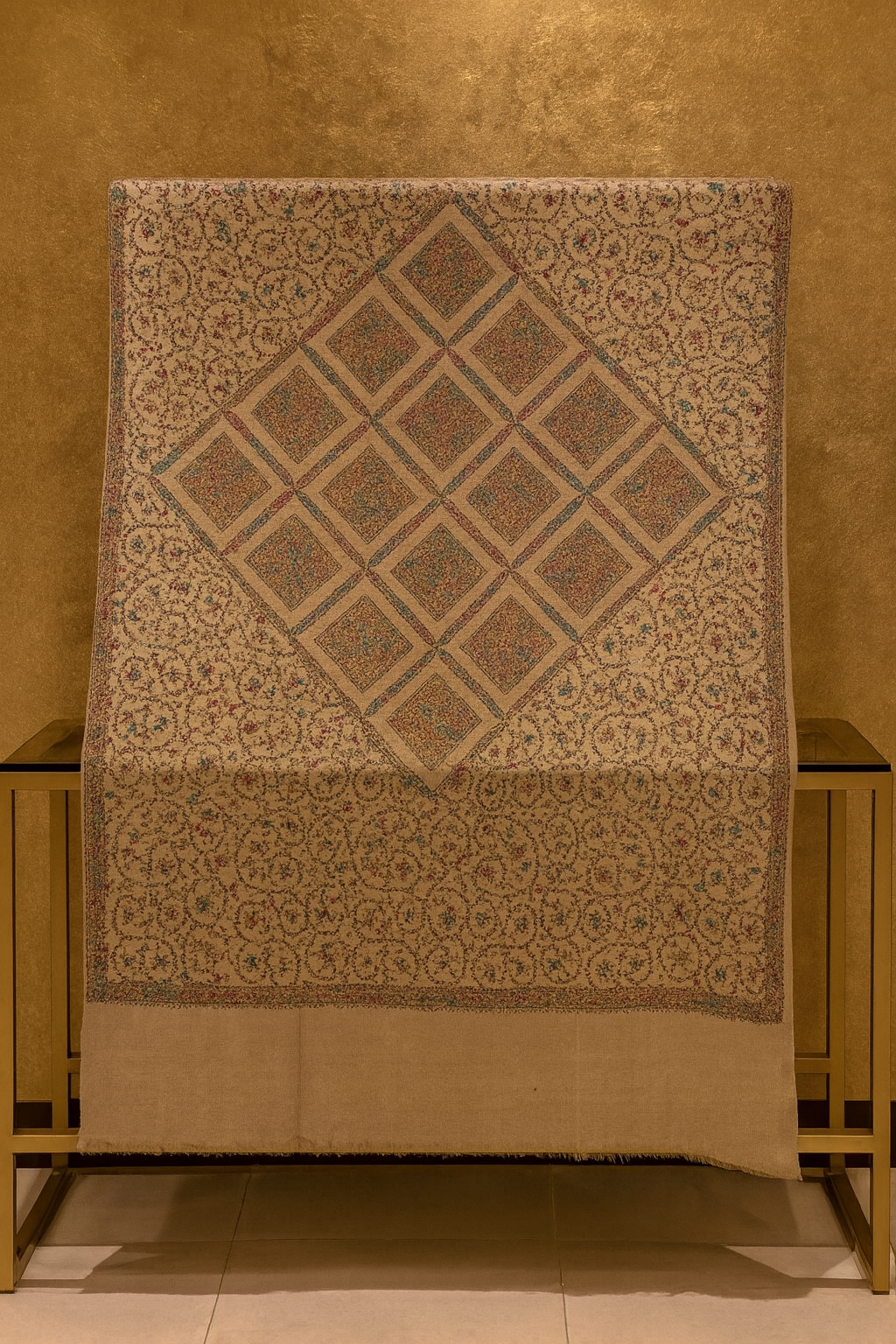 Elegant Pashmina Shawl with Fine Needle Embroidery