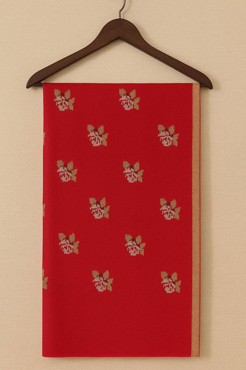 Luxury Red Pashmina Shawl with Cross Stitch Embroidery