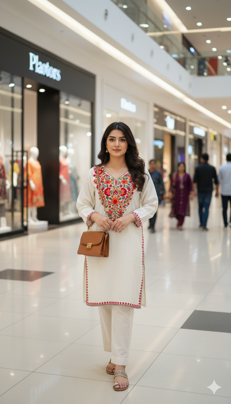 Embroidered Pheran off white