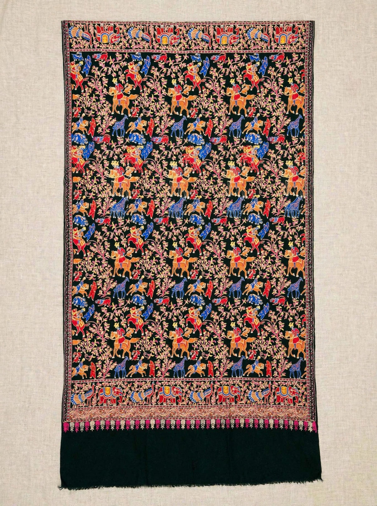 Bottle Green Shikargah Pashmina Shawl | Pure Pashmina Nalki Embroidery | Luxury Wrap