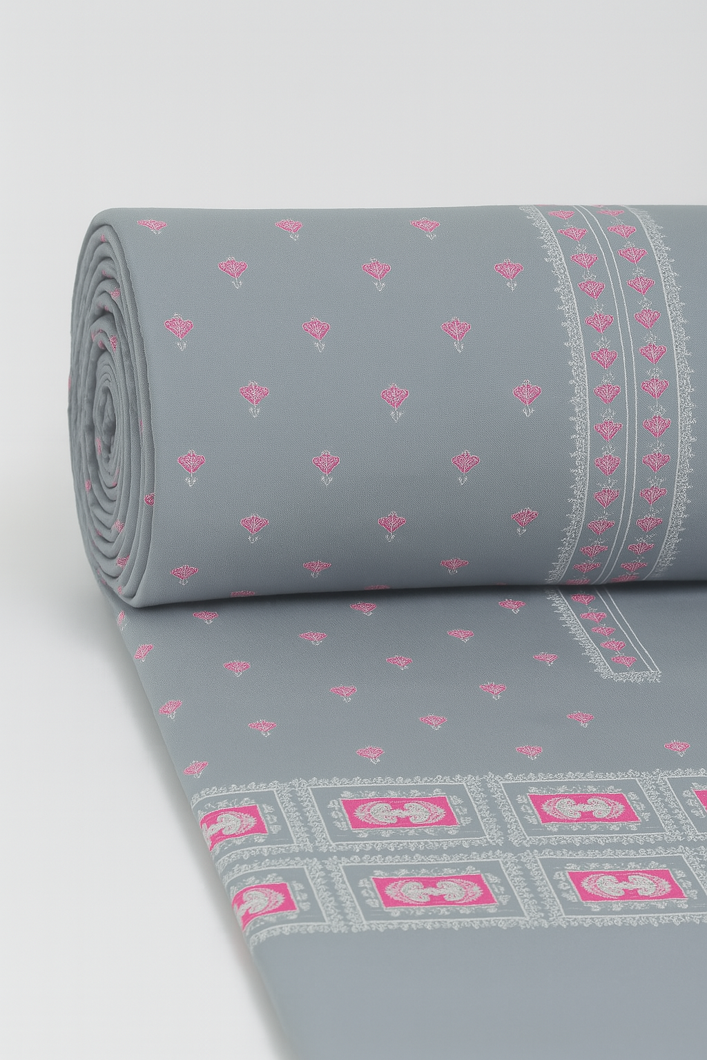 Powder Grey Pink Embroidered Lawn 2-Piece