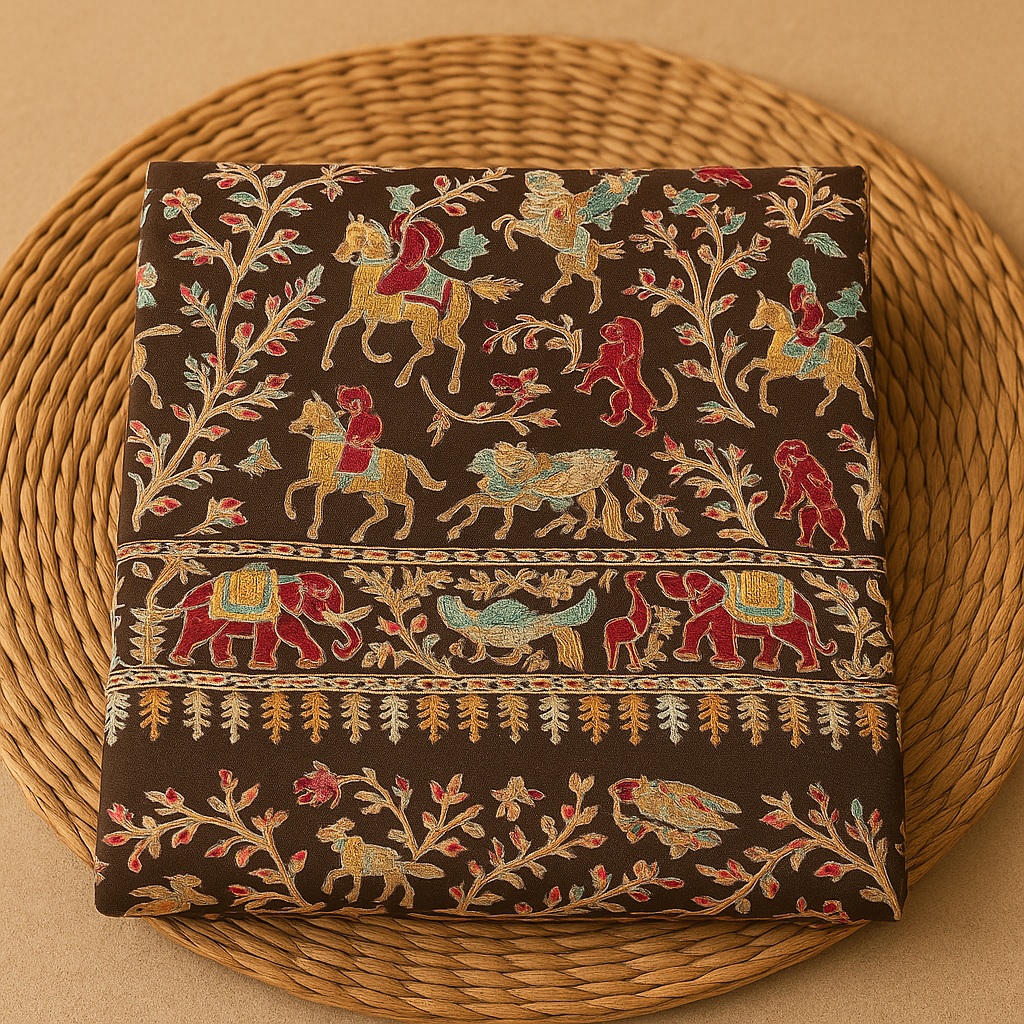 Handcrafted Pashmina Shawl with Royal Embroidery  Chocolate Brown