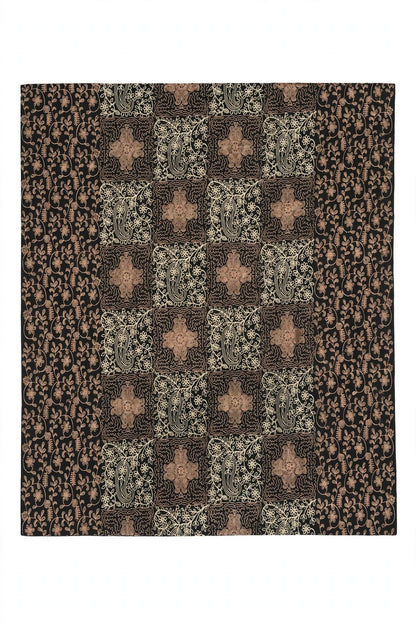 Noir Heritage Black Cashmere Pashmina Shawl with Cream & Beige Aari Work
