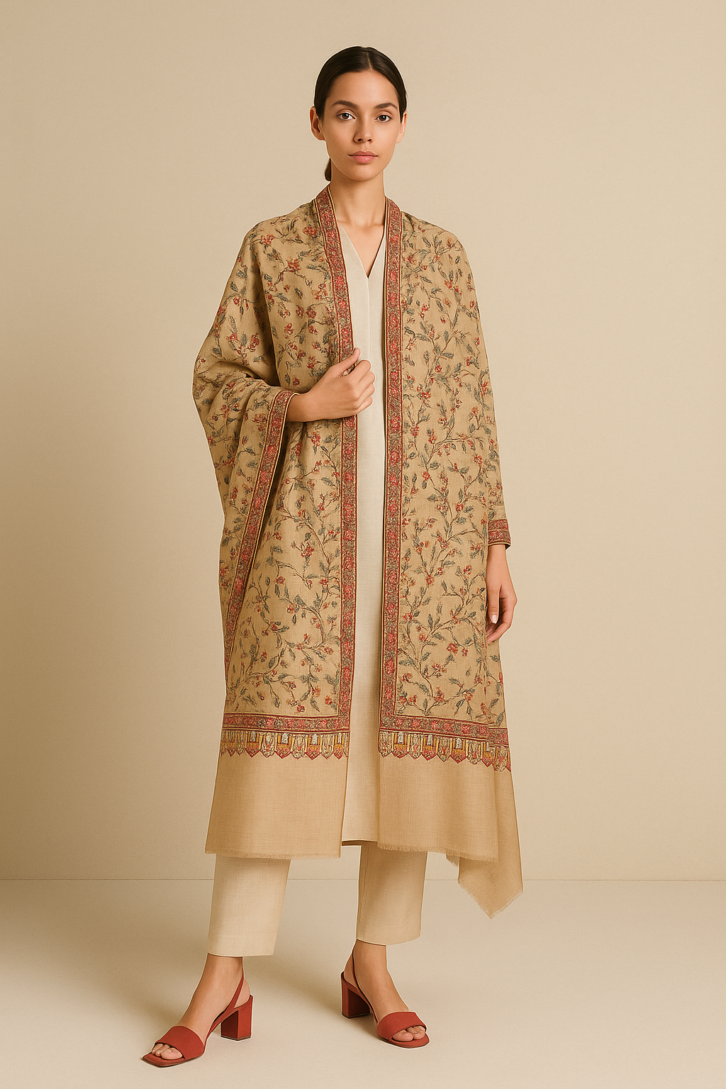 Elegant Pashmina Embroidered Shawl Timeless Floral Design