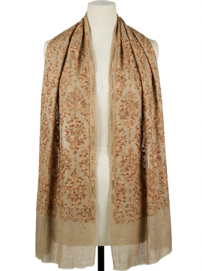 Noor Beige -aari  Embroidered Pashmina Shawl with Aari Work