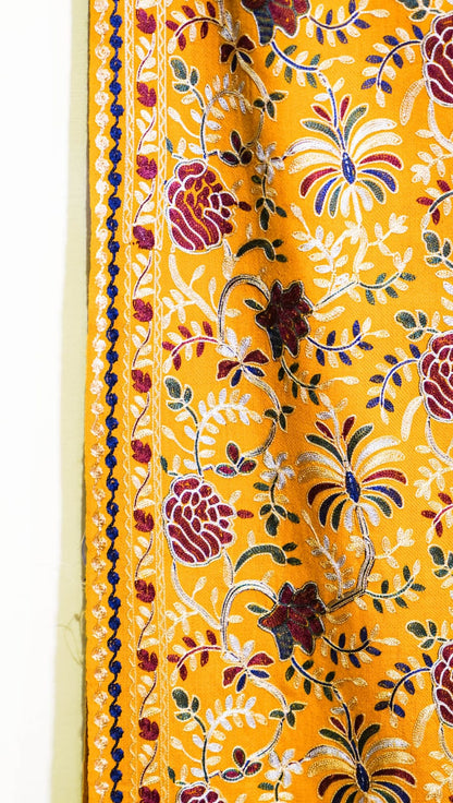 Mustard Pashmina Shawl with Traditional Kalamkar Embroidery