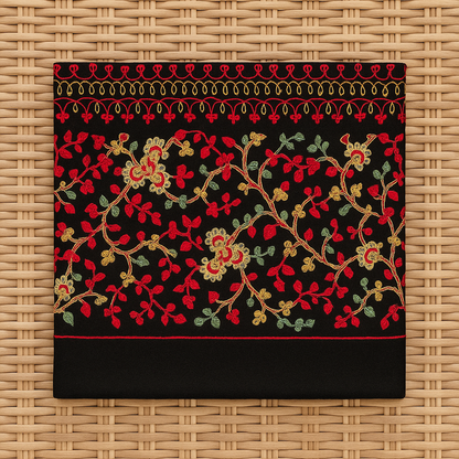 Luxury Black Pashmina Shawl – Hand Embroidered Floral Grandeur