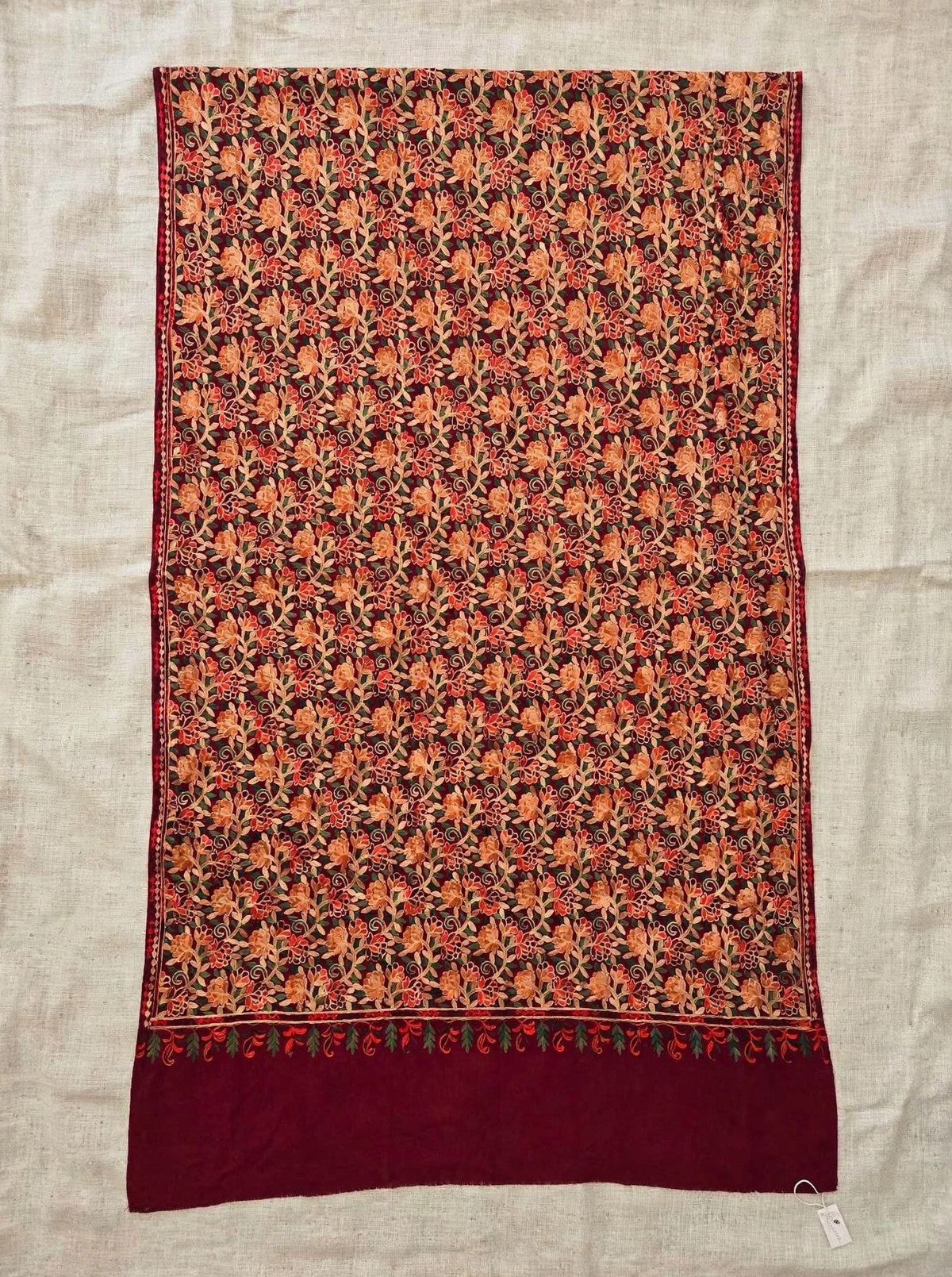 Embroidered Burgundy Pashmina Shawl - Heirloom Kashmiri Aari Work