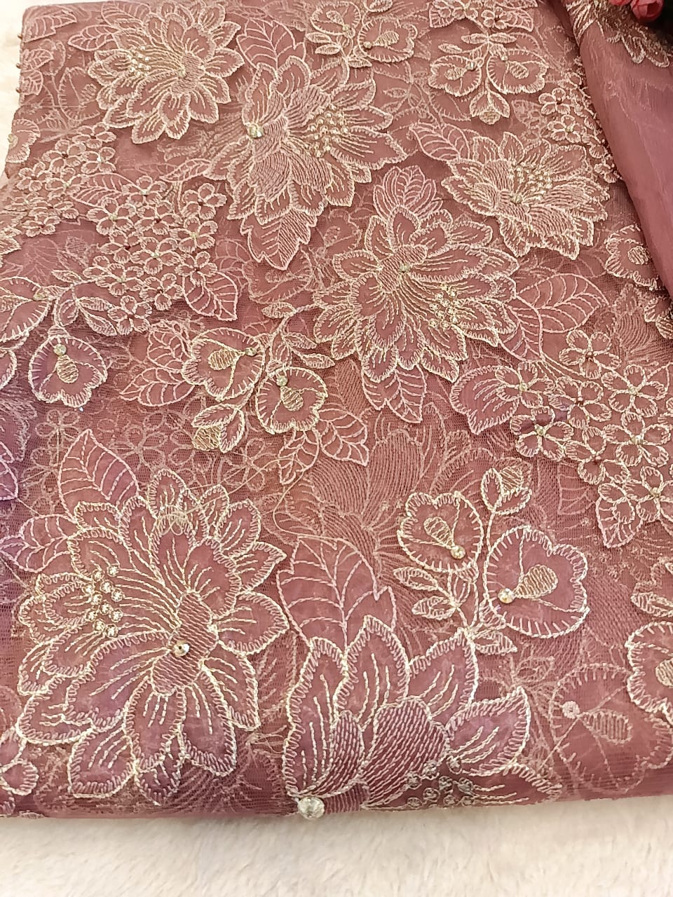 Ethereal Rose: Intricate Laser-Cut & Appliqué Embroidered Organza Ensemble