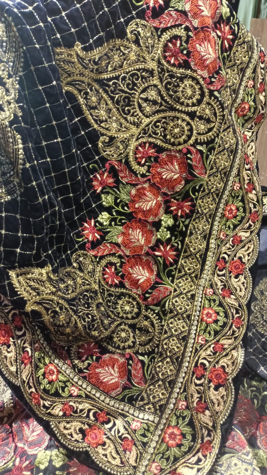 Velvet embroidered shawl