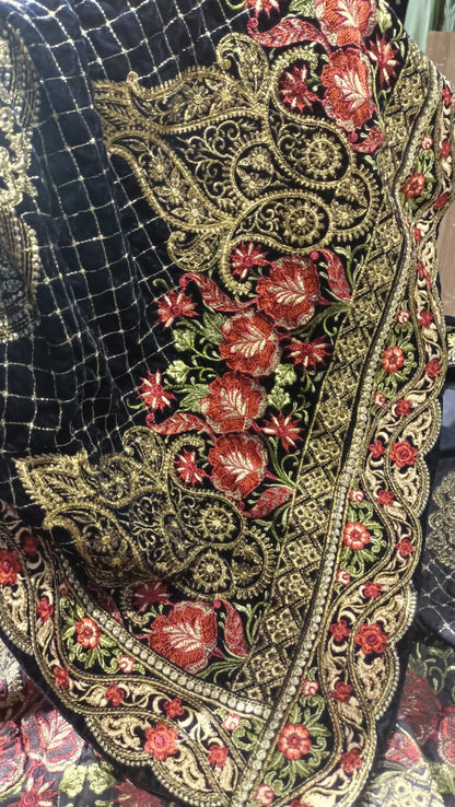 Velvet embroidered shawl
