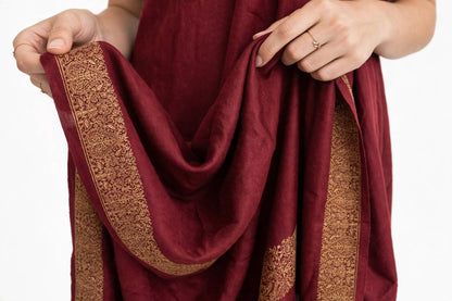 Maroon Gold Embroidered Pashmina Shawl - Luxury Wool Wrap