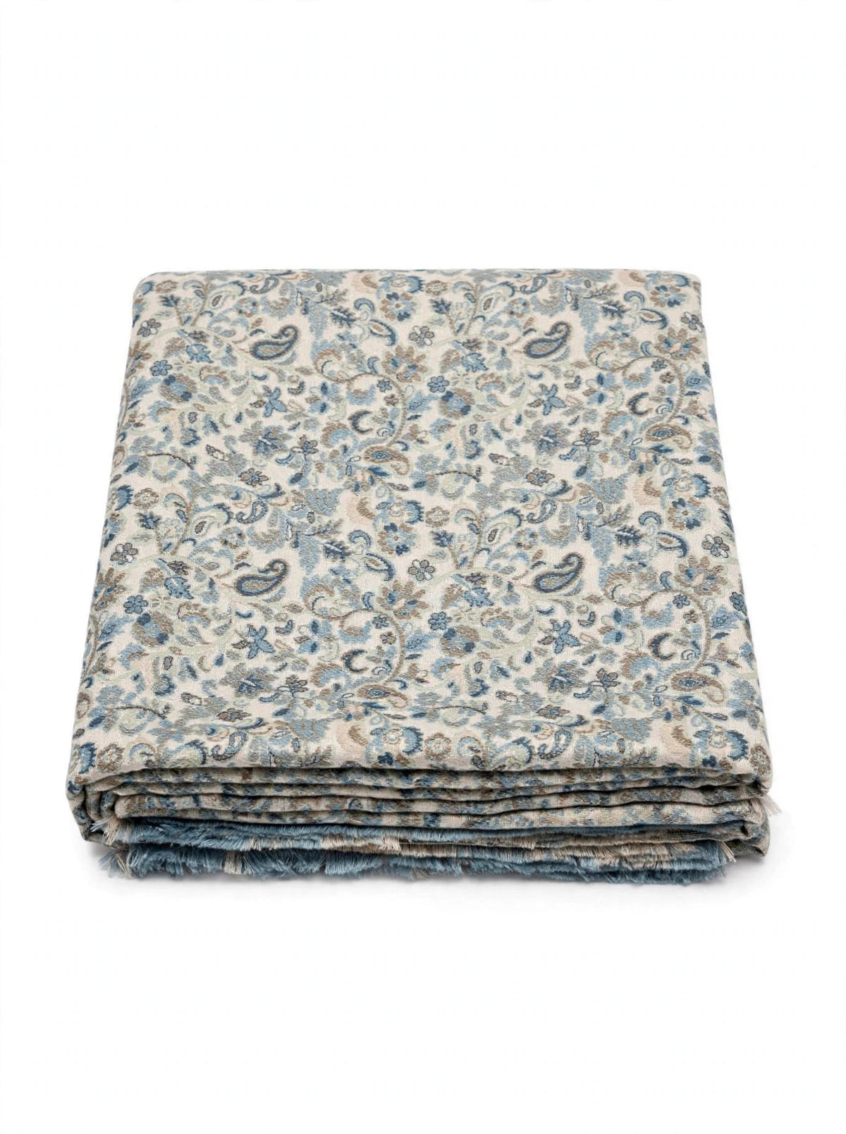 Authentic Kani Pashmina Shawl Mini - Cream & Blue Paisley - Lightweight Wool Scarf - Traditional Kashmiri Kani Work Stole
