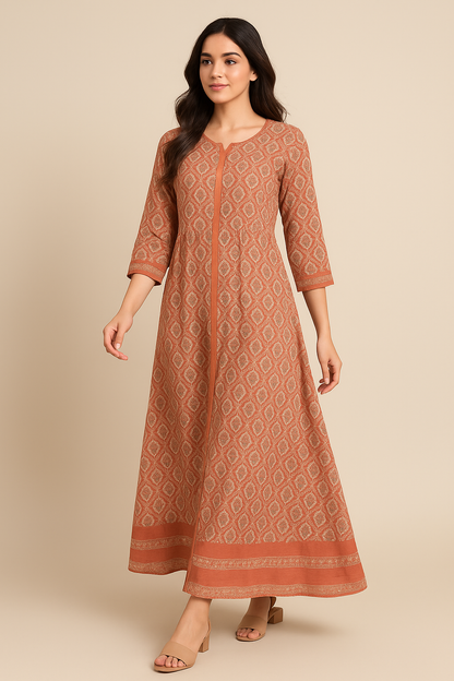 Rust Printed Lawn Maxi  Elegant Everyday Wear
