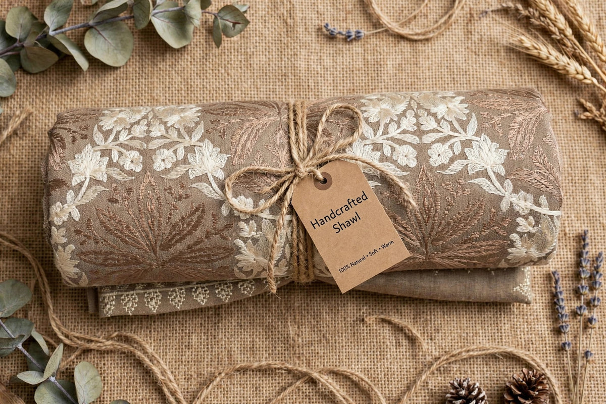 Pashmina beige aari shawl
